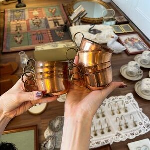 Copper Mugs Set with Brass Handles